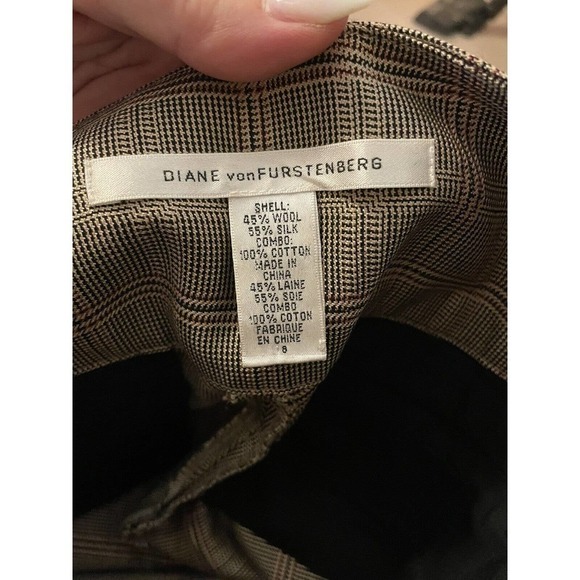Diane von Furstenberg Sinatra Plaid Cropped Flare Leg Trousers Size 8 - Picture 5 of 6